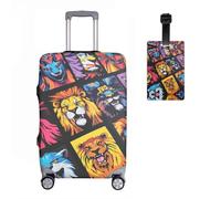 Löwe Lot de 2 housses de protection de valise + étiquette de bagage élastiques 18-32 pouces, protection de bagages, motif animal 3D, anti-rayures, R8, S(19-21In）, Housse de valise