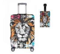 Löwe Lot de 2 housses de protection de valise + étiquette de bagage élastiques 18-32 pouces, protection de bagages, motif animal 3D, anti-rayures, R10, S(19-21In）, Housse de valise