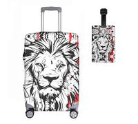 Löwe Lot de 2 housses de protection de valise + étiquette de bagage élastiques 18-32 pouces, protection de bagages, motif animal 3D, anti-rayures, R2., M(22-24in), Housse de valise