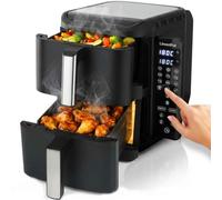 Löwenthal Dual Airfryer XL 11L | Friteuse sans Huile à Air Chaud 2 Compartiments 5.5L + 5.5L | 2800W | 60-200°C | Écran Tactile Digital | 12 Programmes | 44.5×27.9x35.2 cm | Noir