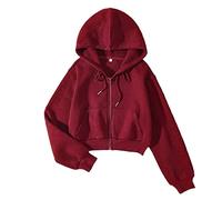 LOFAAC Sweat à capuche court en polaire avec fermeture éclair intégrale pour femme des années 90 avec cordon de serrage et poches, bordeaux, Large