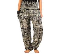 Lofbaz Boho Pantalons Femmes Taille Smockée Funky Harem Pants Noir Size 4XL