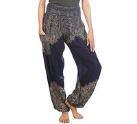 Lofbaz Boho Pantalons Femmes Taille Smockée Peacock Harem Pants Bleu Foncé Size 2XL
