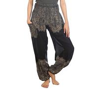 Lofbaz Boho Pantalons Femmes Taille Smockée Peacock Harem Pants Noir Size 3XL