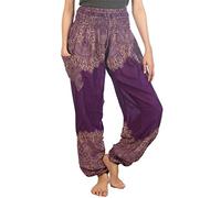 Lofbaz Boho Pantalons Femmes Taille Smockée Peacock Harem Pants Violet Size XL