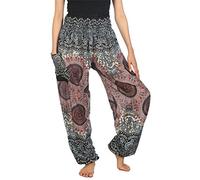 Lofbaz Boho Pantalons Femmes Taille Smockée Rose 2 Harem Pants Blanc Size 3XL