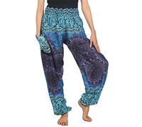 Lofbaz Boho Pantalons Femmes Taille Smockée Rose 2 Harem Pants Bleu Size M