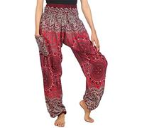 Lofbaz Boho Pantalons Femmes Taille Smockée Rose 2 Harem Pants Bourgogne Size M