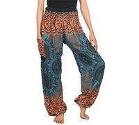 Lofbaz Boho Pantalons Femmes Taille Smockée Rose 2 Harem Pants Vert Sarcelle Size M