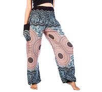 Lofbaz Boho Pantalons Femmes Taille Smockée Rose Harem Pants Blanc Size L