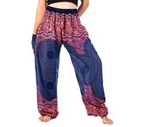 Lofbaz Boho Pantalons Femmes Taille Smockée Rose Harem Pants Bleu Foncé Size 2XL