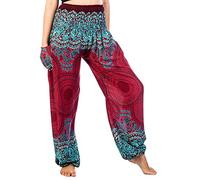 Lofbaz Boho Pantalons Femmes Taille Smockée Rose Harem Pants Bourgogne Size 4XL