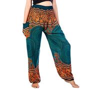 Lofbaz Boho Pantalons Femmes Taille Smockée Rose Harem Pants Vert Sarcelle Size M