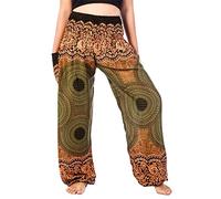 Lofbaz Boho Pantalons Femmes Taille Smockée Rose Harem Pants Vert Size S