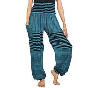 Lofbaz Boho Pantalons Femmes Taille Smockée Streak Harem Pants Bleu Clair Size 3XL