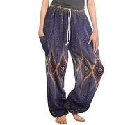 Lofbaz Femme Drawstring Diamond Harem Boho Génie Pantalon Bleu L