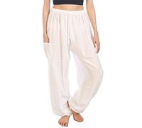 Lofbaz Femme Drawstring Harem Solide Bohémien Hippie Rayonne Pantalon Blanc S