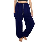 Lofbaz Femme Drawstring Harem Solide Bohémien Hippie Rayonne Pantalon Bleu foncé XL