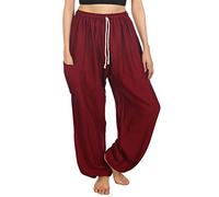 Lofbaz Femme Drawstring Harem Solide Bohémien Hippie Rayonne Pantalon Bourgogne M