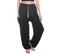 Lofbaz Femme Drawstring Harem Solide Bohémien Hippie Rayonne Pantalon Noir 2XL