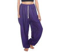 Lofbaz Femme Drawstring Harem Solide Bohémien Hippie Rayonne Pantalon Violet XL