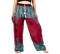Lofbaz Femme Drawstring Rose 1 Harem Boho Génie Pantalon Bourgogne M