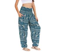 Lofbaz Femme Éléphant 1 Smocked Taille Boho Harem Pantalon Vert Teal S