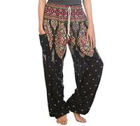 Lofbaz Femme Floral Imprimé Drawstring Boho Harem Pantalon Noir Large