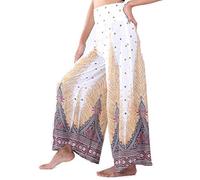Lofbaz Femme Jambe Large Palazzo Pantalon Yoga Hippie Sarouel Fluide Pantalon - Peacock 1 Blanc - XL