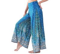 Lofbaz Femme Jambe Large Palazzo Pantalon Yoga Hippie Sarouel Fluide Pantalon - Peacock 1 Vert Sarcelle - M