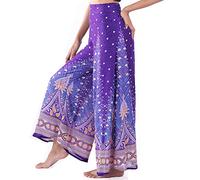 Lofbaz Femme Jambe Large Palazzo Pantalon Yoga Hippie Sarouel Fluide Pantalon - Peacock 1 Violet et Doré - M