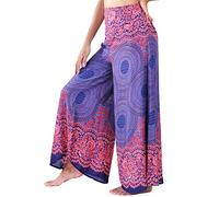 Lofbaz Femme Jambe Large Palazzo Pantalon Yoga Hippie Sarouel Fluide Pantalon - Rose 1 Bleu foncé - XL