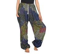 Lofbaz Femme Paon Drawstring Harem Boho Pantalon Bleu B 4XL