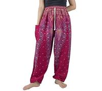 Lofbaz Femme Peacock 1 Drawstring Harem Boho Pantalon Bourgogne & Gold S