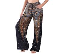 Lofbaz Femme Peacock 1 Drawstring Harem Boho Pantalon Noir & Gold S