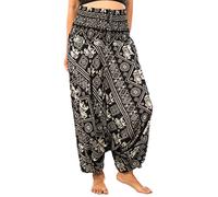 Lofbaz Femmes Éléphant Timbre 2 en 1 Harem Pantalon Combinaison Noir S