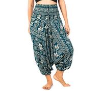 Lofbaz Femmes Éléphant Timbre 2 en 1 Harem Pantalon Combinaison Teal Vert XL