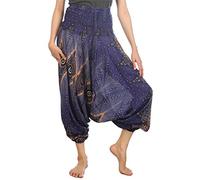 Lofbaz Femmes Floral Œil Harem Smocked Taille 2 en 1 Combinaison Pantalon Bleu L