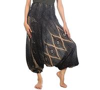 Lofbaz Femmes Floral Œil Harem Smocked Taille 2 en 1 Combinaison Pantalon Noir 3XL