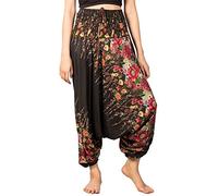 Lofbaz Femmes Floral Imprimé Blouse Taille 2 en 1 Combinaison Pantalon Noir S