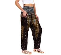 Lofbaz Femmes Paon Impression Smocked Taille Harem Pantalon Marron M