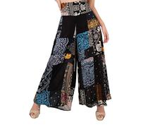 Lofbaz Femmes Patchwork Jambe Large Palazzo Pantalon Yoga Salon Hippie Harem Pantalon Fluide Juniors Dames Voyage vêtements de Plage Patchwork Noir XL