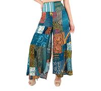 Lofbaz Femmes Patchwork Jambe Large Palazzo Pantalon Yoga Salon Hippie Harem Pantalon Fluide Juniors Dames Voyage vêtements de Plage Patchwork Vert L