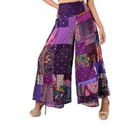 Lofbaz Femmes Patchwork Jambe Large Palazzo Pantalon Yoga Salon Hippie Harem Pantalon Fluide Juniors Dames Voyage vêtements de Plage Patchwork Violet 3XL