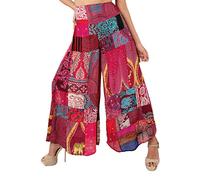 Lofbaz Femmes Patchwork Jambe Large Palazzo Pantalon Yoga Salon Hippie Harem Pantalon Fluide Juniors Dames Voyage vêtements de Plage Patchwork Bourgogne S