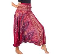 Lofbaz Femmes Peacock Print 2 en 1 Harem Pantalon Combinaison Bourgogne & Gold 4XL