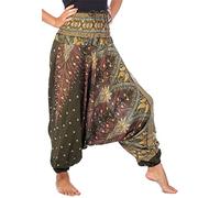 Lofbaz Femmes Peacock Print 2 en 1 Harem Pantalon Combinaison Dunkelgrün 2XL