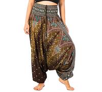 Lofbaz Femmes Peacock Print 2 en 1 Harem Pantalon Combinaison Marron XL