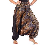 Lofbaz Femmes Peacock Print 2 en 1 Harem Pantalon Combinaison Noir & Gold L
