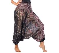 Lofbaz Femmes Peacock Print 2 en 1 Harem Pantalon Combinaison Noir & Rouge S